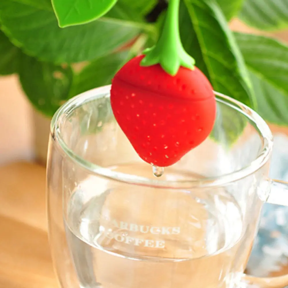 

Набор из 5 красных силиконовых заварочных ситечек в форме клубники, из пищевого материала, портативные, для чашек и чайников, простые в использовании