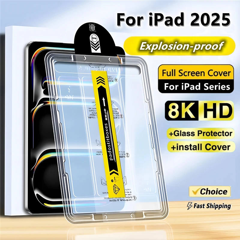 

Tempered Glass For iPad Air 13 11 5 4 Pro 13 11 A16 11th 2025 12.9 10th 9th Mini 7 6 HD Screen Protector Film Install Tool