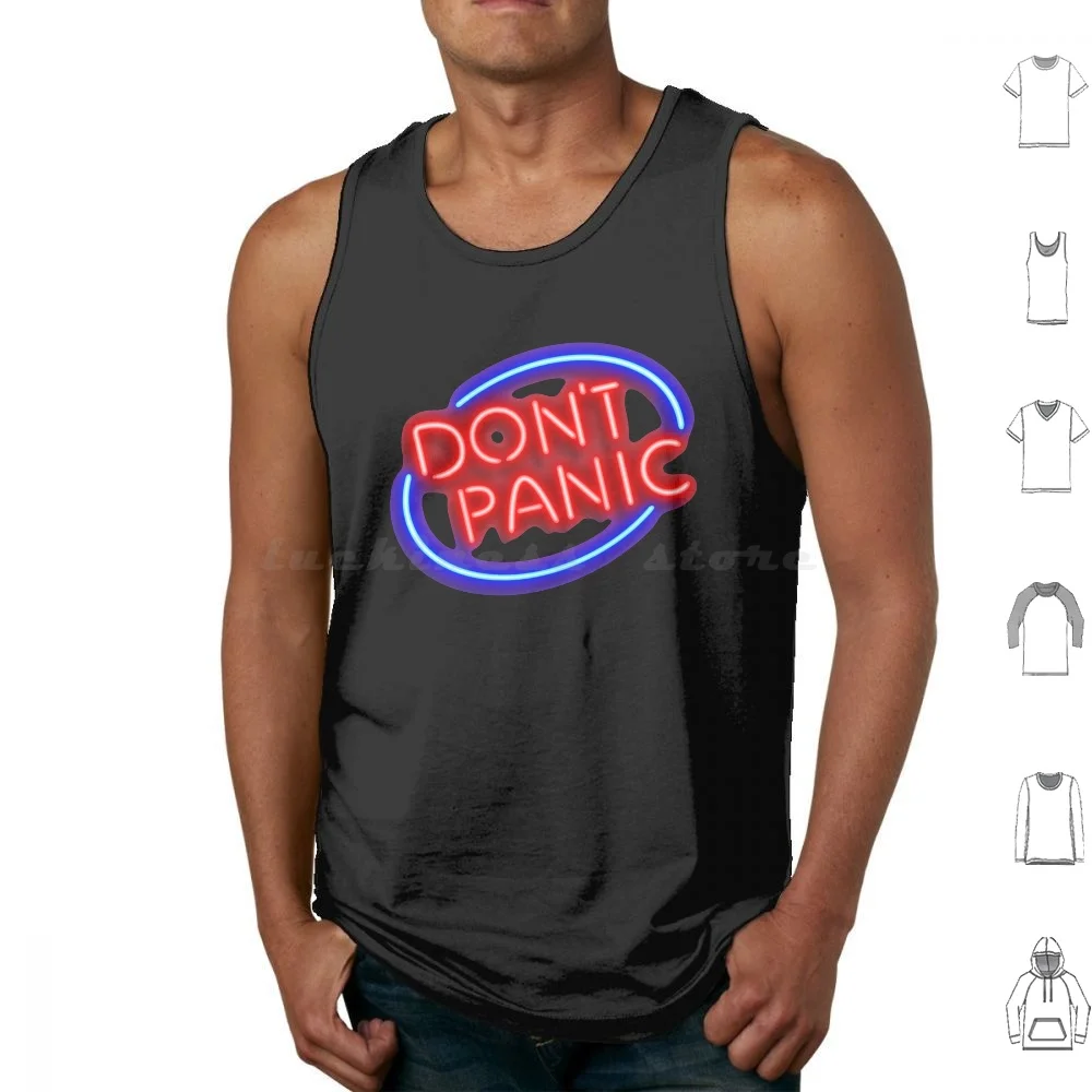 Hitchhiker's Guide-Neon Sign Tank Tops Print Cotton Hgttg Hitchhikers Guide To The Galaxy Dont Panic Douglas