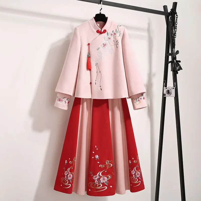 

Autumn Ethnic Style Tang Suit Coat Vintage Harajuku Embroidery Chinese Tops and skirt Women 2023 Eleganti Loose Female suit