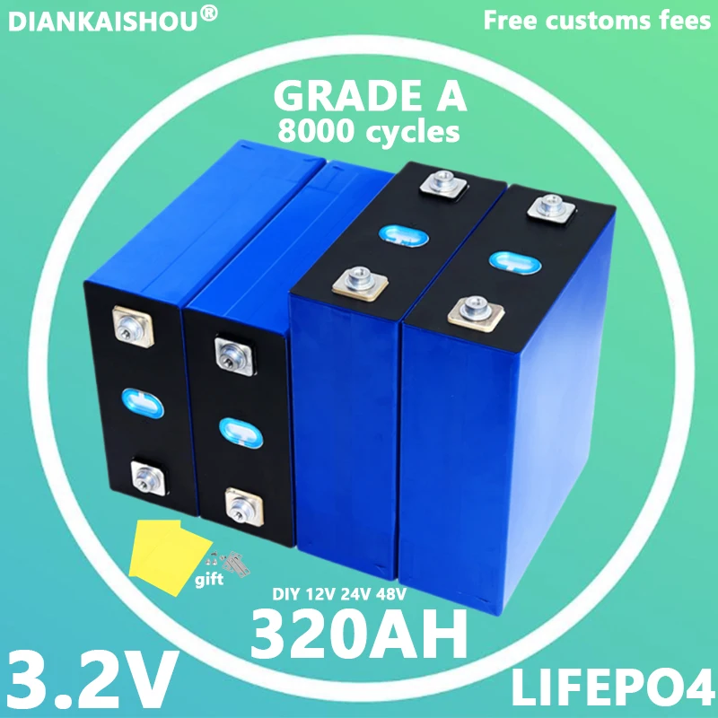 New Grade A 3.2V 320Ah Lifepo4 Battery Rechargeable Lithium iron phosphate Cell For DIY 12V 24V 48V Solar Boat Camping batterie