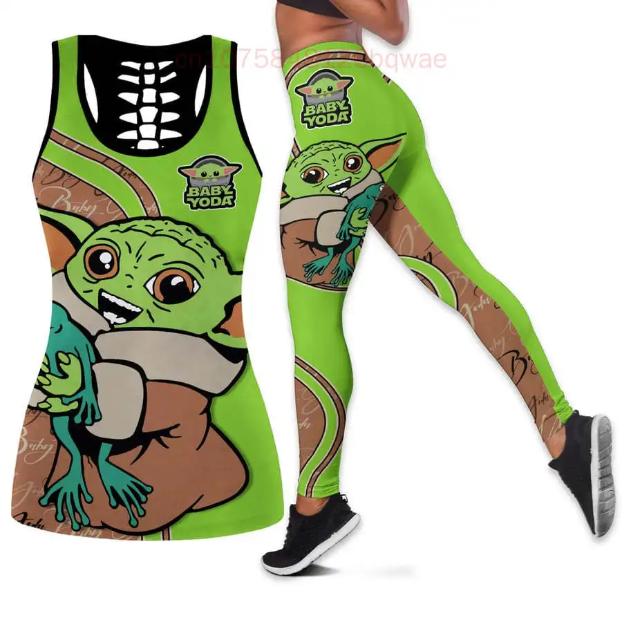 Disney Baby Yoda-Conjunto de chaleco y mallas para mujer, traje de Yoga, Leggings de Fitness, traje deportivo, camiseta sin mangas, Leggings