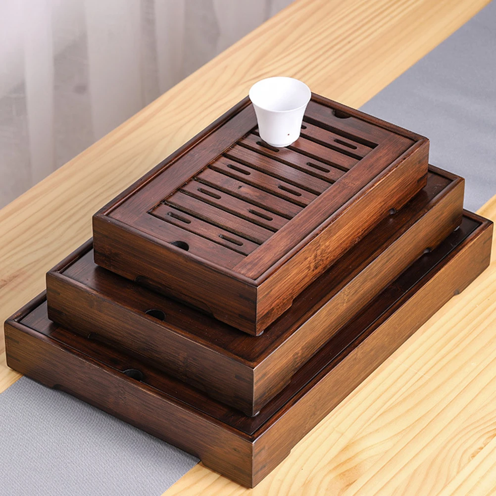 

Bamboo Water Storage Tea Tray Large Capacity Detachable Panel Easy Clean Anti Slip Mat Design Rectangular Wood Kitchen Bar