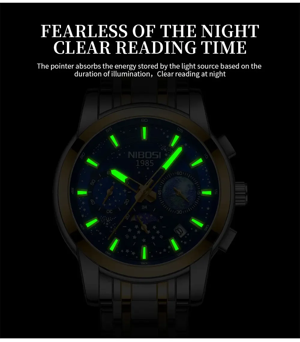 NIBOSI Orologio da polso sportivo di lusso per uomo Orologio da uomo impermeabile con data luminosa Orologio da uomo al quarzo in acciaio inossidabile Orologio da uomo Reloj + scatola