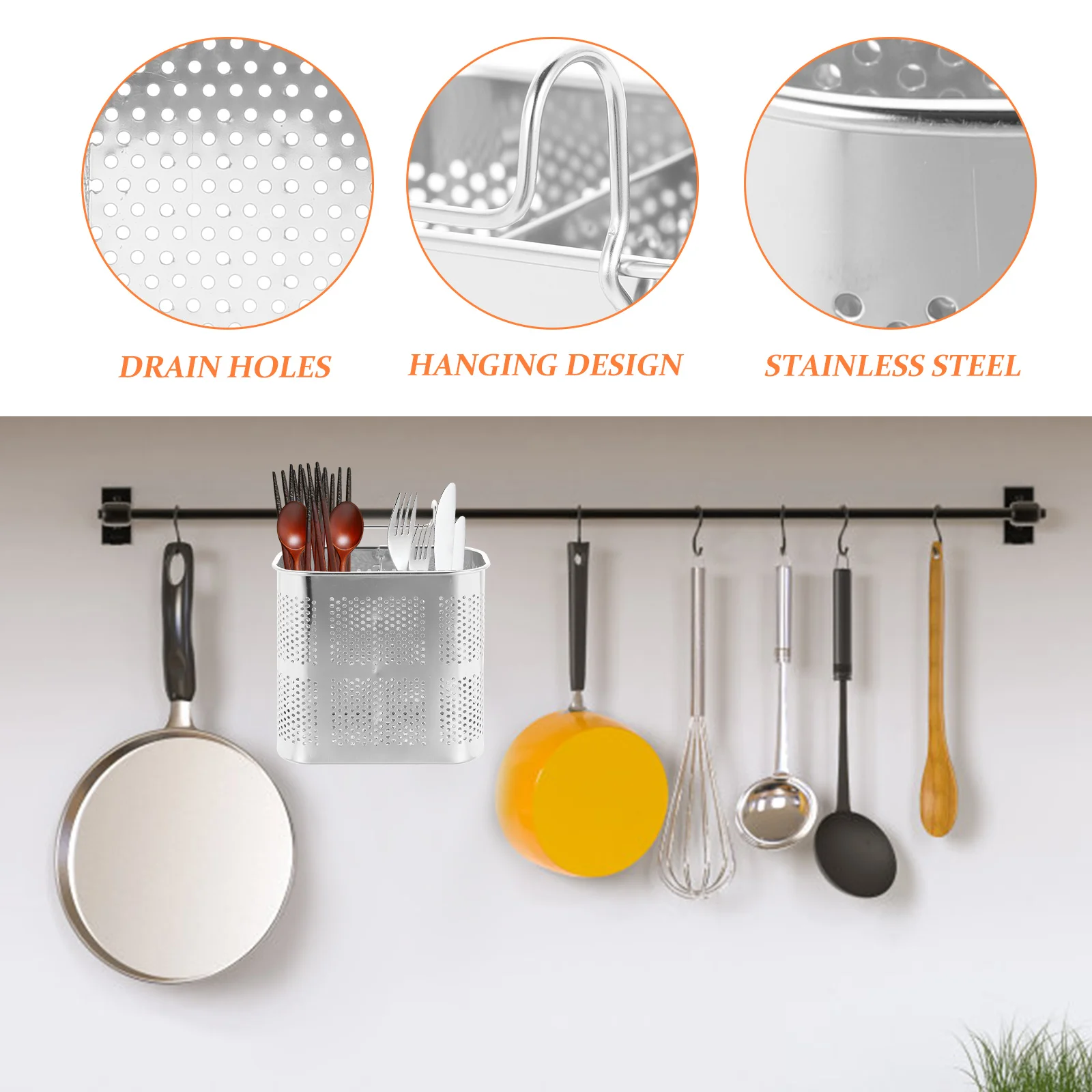 

Stainless Steel Chopsticks Holder Kitchen Utensil Drying Rack Cutlery Container Drain Storage Basket Premium Material Long Term