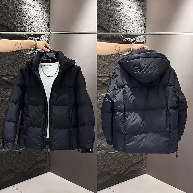 

Men's Hooded Cotton Jaet Loose Casual Color Windproof Warmth Faion Urban Sle Long Sve Zipper Closure Coat