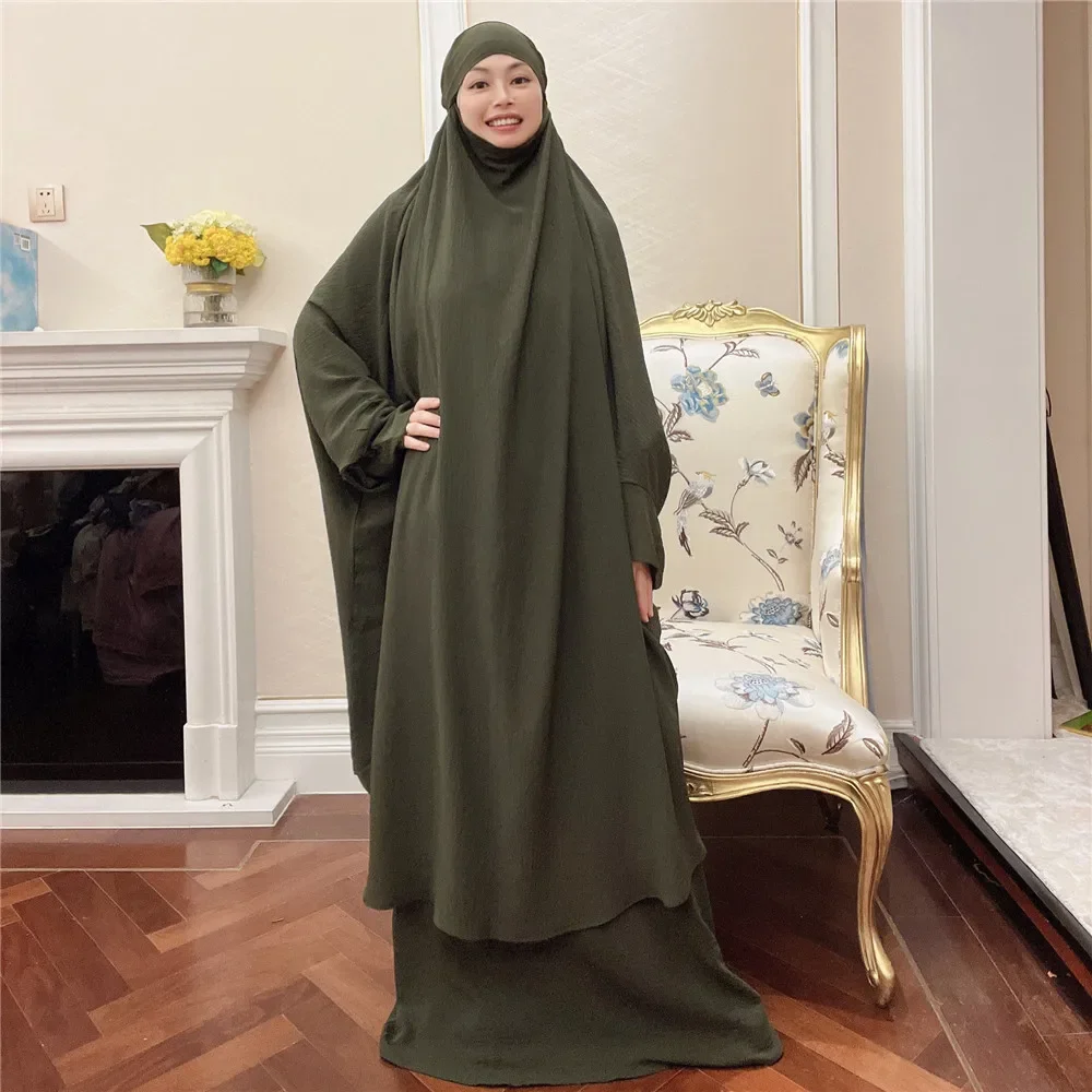 

Abaya Khimar Set 2 Piece Prayer Clothes Women Plain Overhead Long Robe +Sleeveless Dress Dubai Islam Muslim Outfit Ramadan Eid