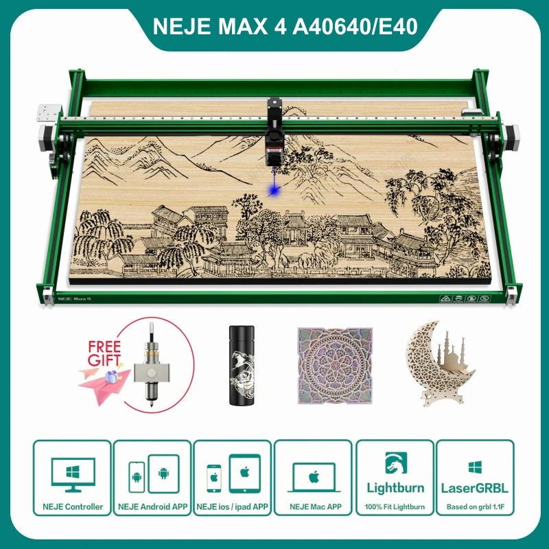 Neje 4 Max 120W Cnc Lasersnijder Graveur Metaal Graveren Hout Snijteken Gereedschap Met A40640 Dubbele Straal Gecomprimeerde Spot Module