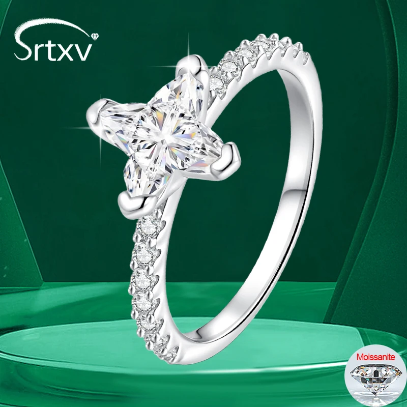

1ct 6*6mm D Color Moissanite Rings for Women Girls 100% S925 Silver Plated 18k Certified Lab Diamond Band Wedding Jewelry Gifts