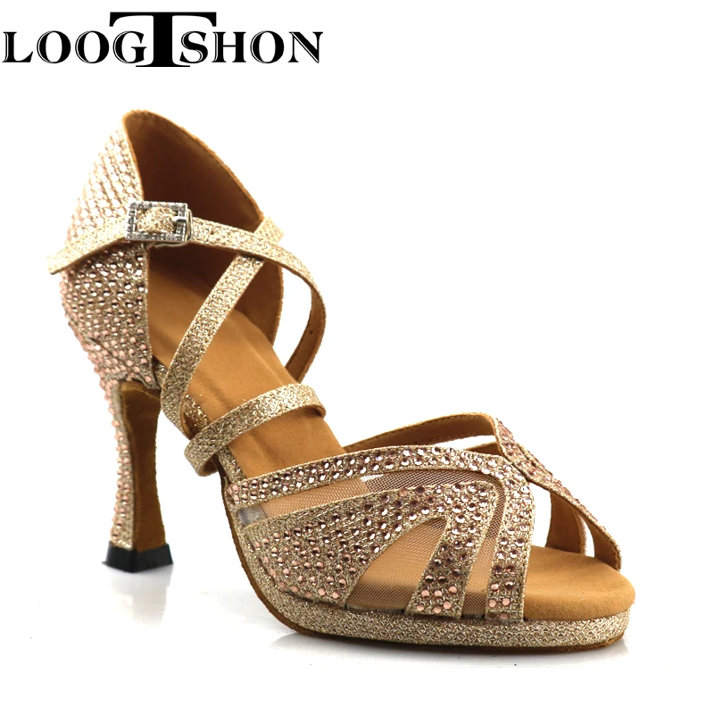 LOOGTSHON heel shoe For Women Salsa Dance Shoes Woman Sandals With Platform Silver Dance Shoes Rhinestone Indoor performance