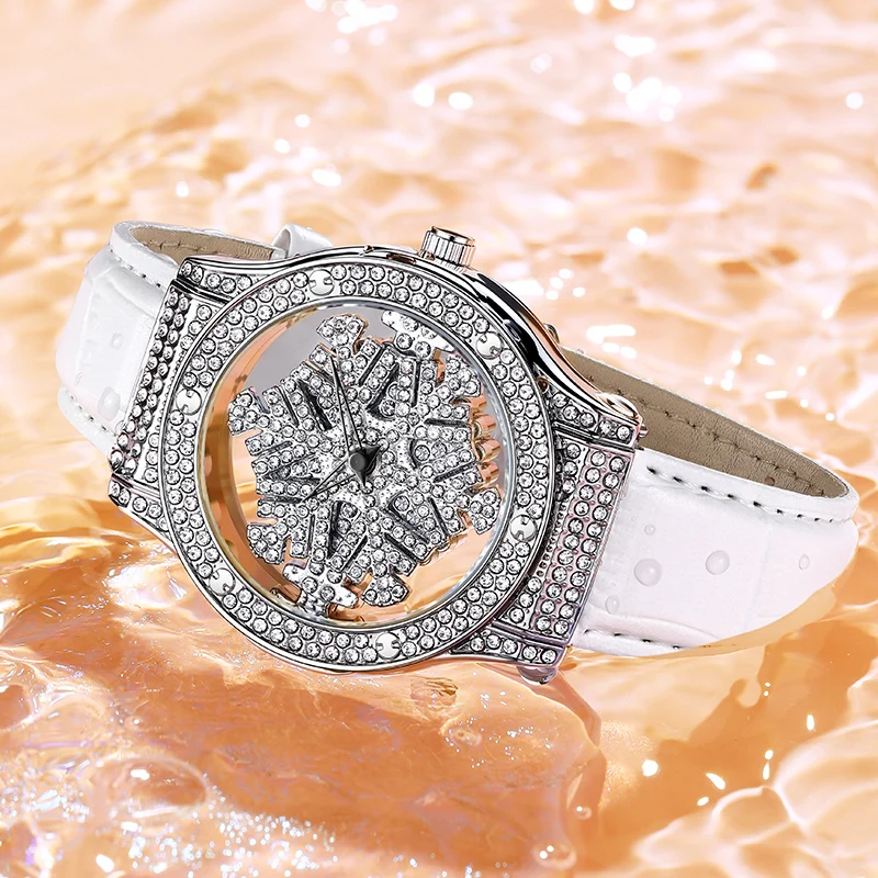 ROMITIME часы для женщин фэнтезийные снежинки вращающийся циферблат ремешок из телячьей кожи кварцевые водонепроницаемые женские наручные часы для подарков