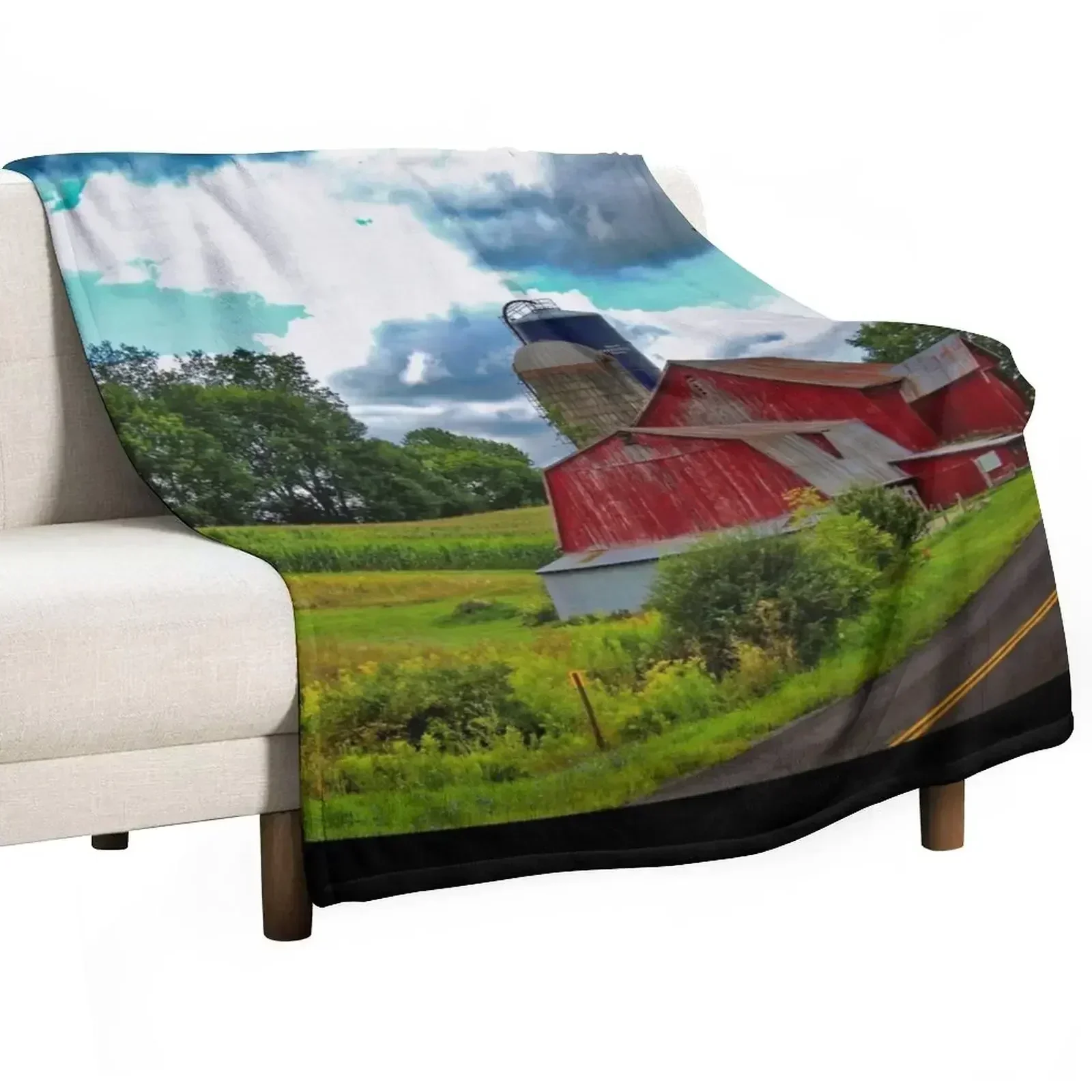 

Country barn Throw Blanket Stylish Decor Blanket Gift for Friends Roommate