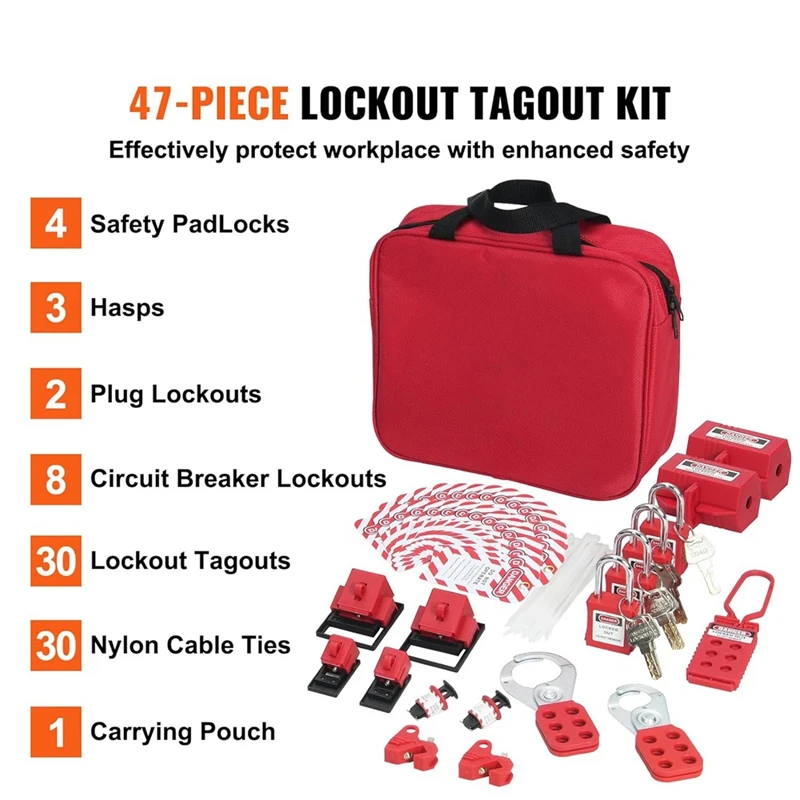 Electrical Lockout Tagout Kit, 47 PCS Safety Lotokit Circuit Breaker Lockouts, For Industrial, Electric Power