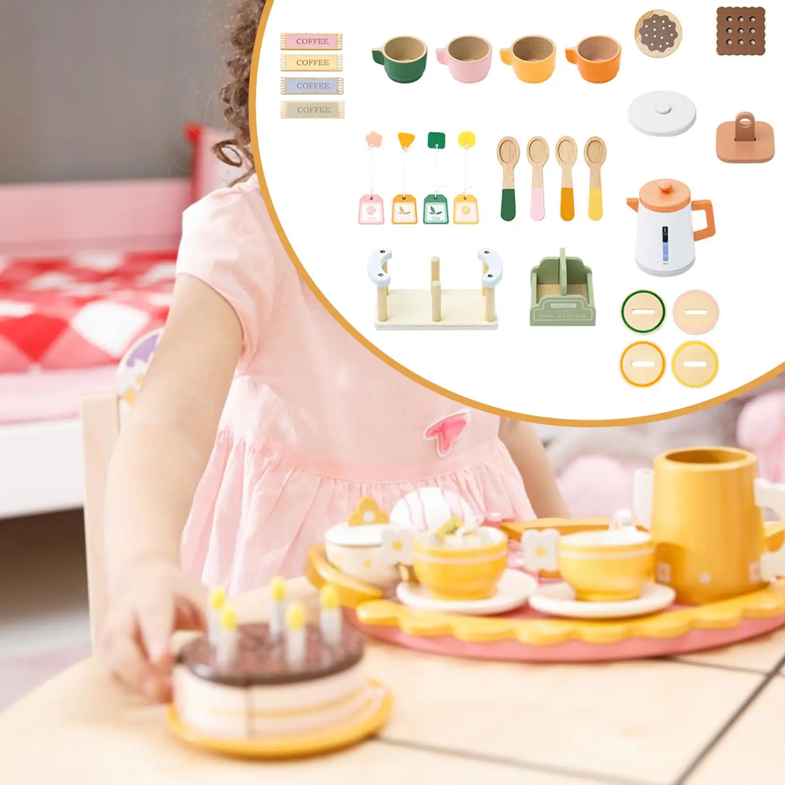 Ensemble de fête de thé de l'après-midi en bois pour petites filles, jouet éducatif de jeu de simulation