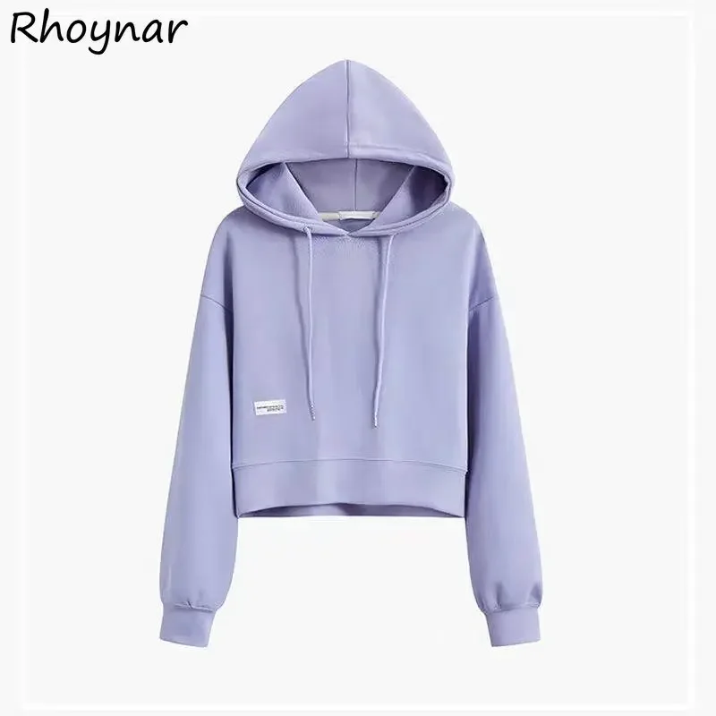 

Cropped Hoodies Women Candy Colors Sporty Korean Preppy Style Students New Fashion Simple Solid All-match Ins Ulzzang Chic Young