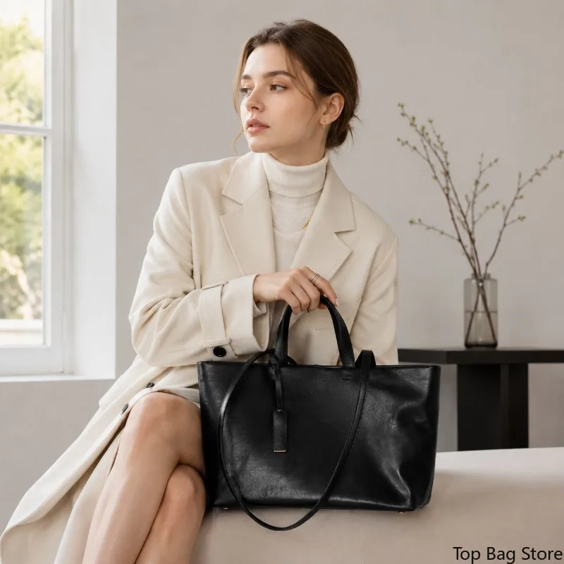 Work Tote Bag for Women Soft Premium Genuine Leather Large Capacity Timeless Elegant Vintage Sophisticated Luxury Handbag