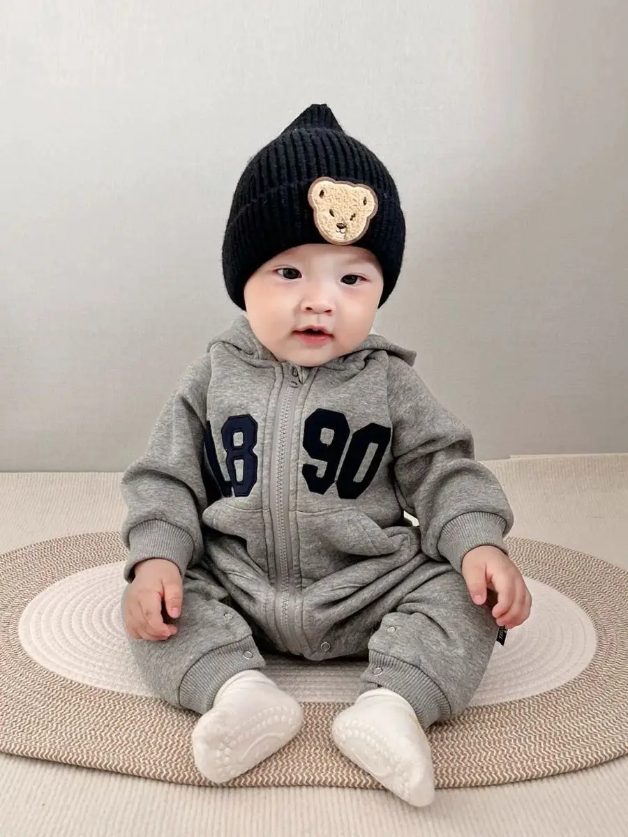 2024 Autumn Baby Boys Casual Print One Piece Long Sleeve Rompers Infant Toddler Sports Jumpsuit