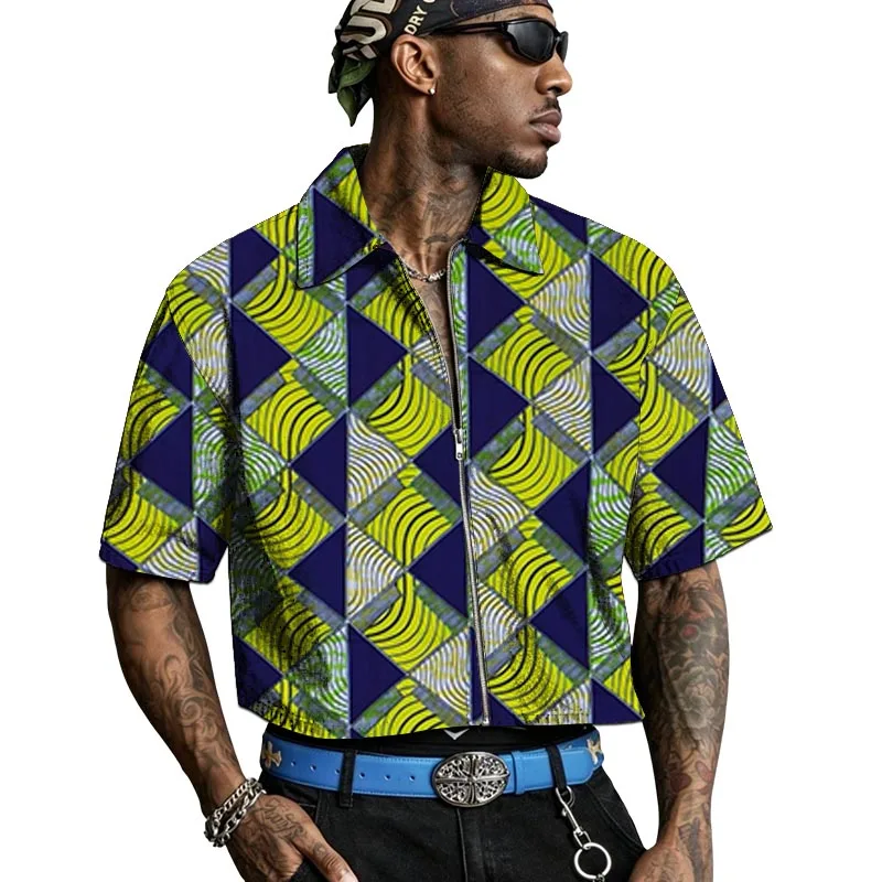 Summer Men's Shirts Guaranteed African Print Couture Half Sleeve Lapel Tops Designer Artisanal Party Wear