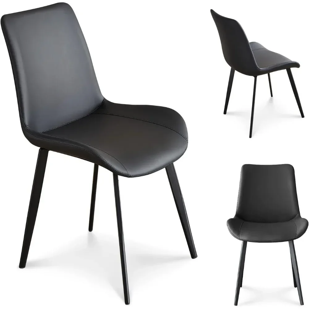 Dining Chairs, Modern Chairs Black Chairs, Faux Leather Chairs with Metal Leg, Comfortable Kitchen Chairs