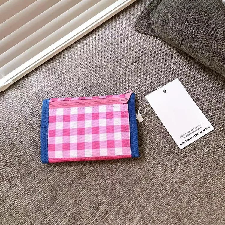 

Мультяшный кошелек-картхолдер с вышивкой в клетку для девочек, складной, милый, с сердечками, тканевая сумка для хранения