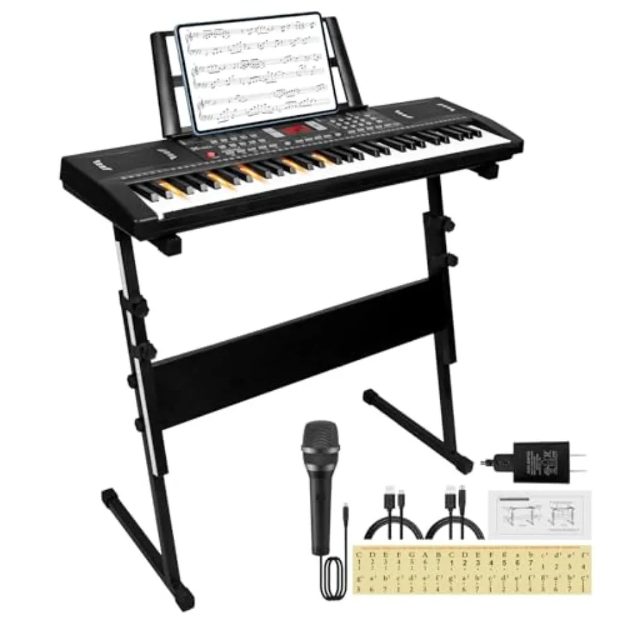 

61 Lighted Keys Electric Keyboard with 100 Voices 100 Rhythms Built-in Speaker Microphone Sheet Stand Power Supply Black Piano