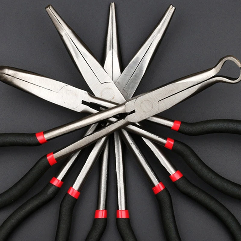 Long Nose Pliers Carbon Steel Non-slip Straight Plier 45/90 Degree Bent Nose Pliers for Machinist Engineer HandTool