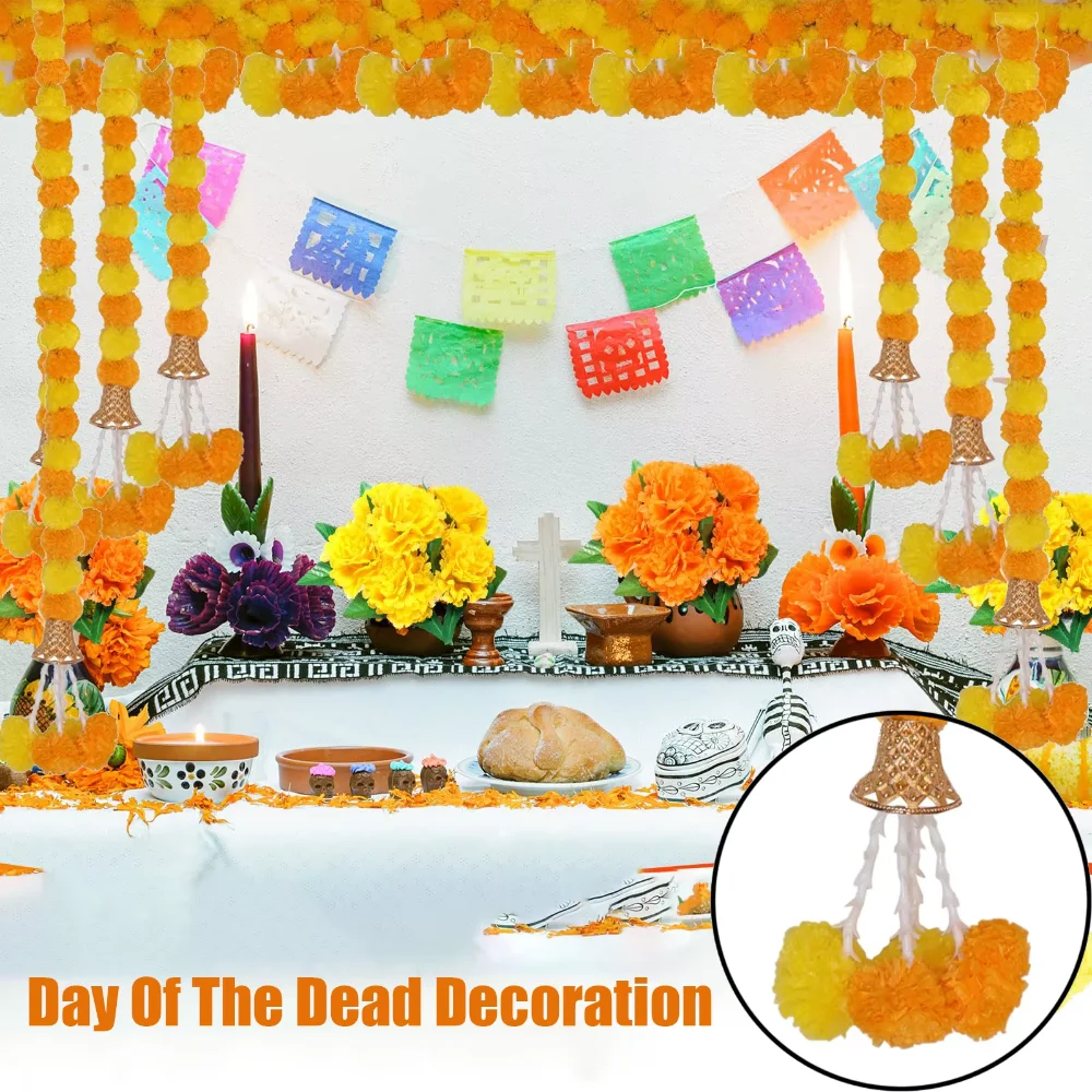 Long Strands Artificial Marigold Garland Pooja Diwali Fiesta 1.5m Fake Plant Events Decor Christmas Gift Pooja Wedding