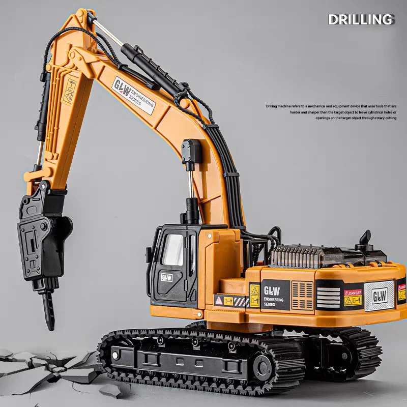 آلة الحفر سبيكة + البلاستيك دييكاست لعبة نموذج الهندسة الصوت ضوء التراجع البناء جمع الهدايا للأطفال