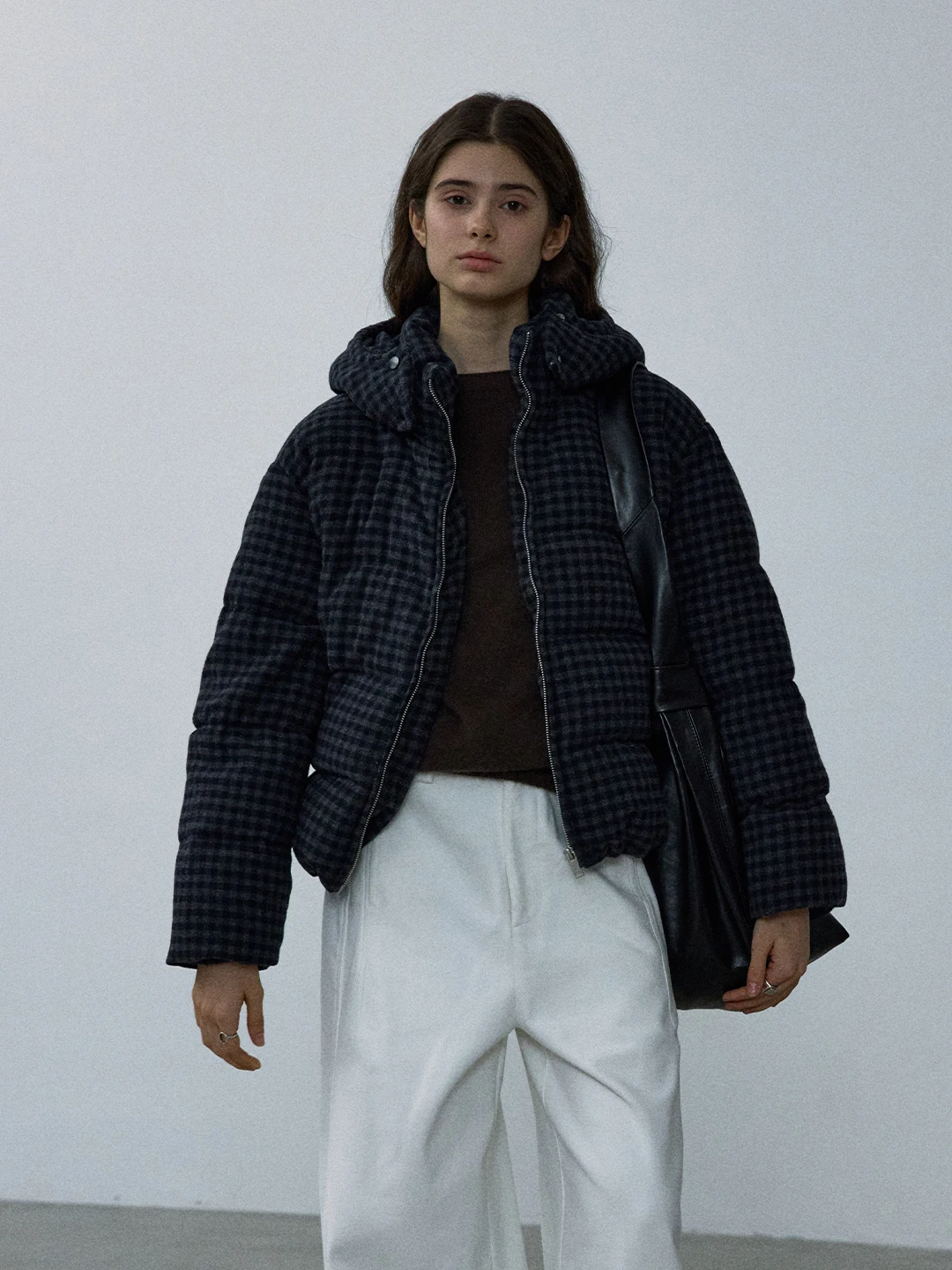 

Женское шерстяное пуховое пальто Jaet Du с капюшоном, повседневная теплая верхняя одежда свободного покроя, Noon XT5759, клетчатый дизайн