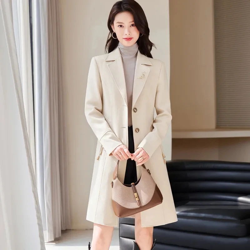 

High End Female Coat Long Slim Trench Coat For Women’S England Single Breasted Khaki Windbreaker Larger Size Outwear JJ386
