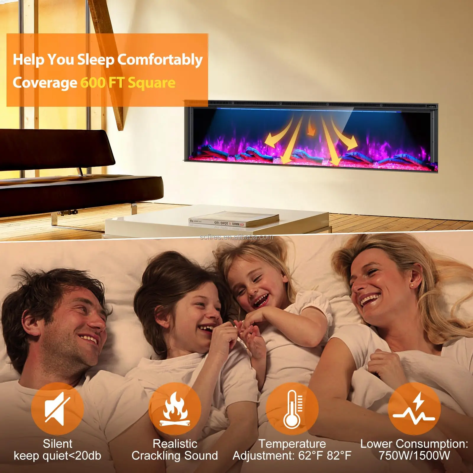 Factory Electric Fireplace Heater  Design Fireplace Realistic LED Flames  with Thermostat Electric Heater for Home