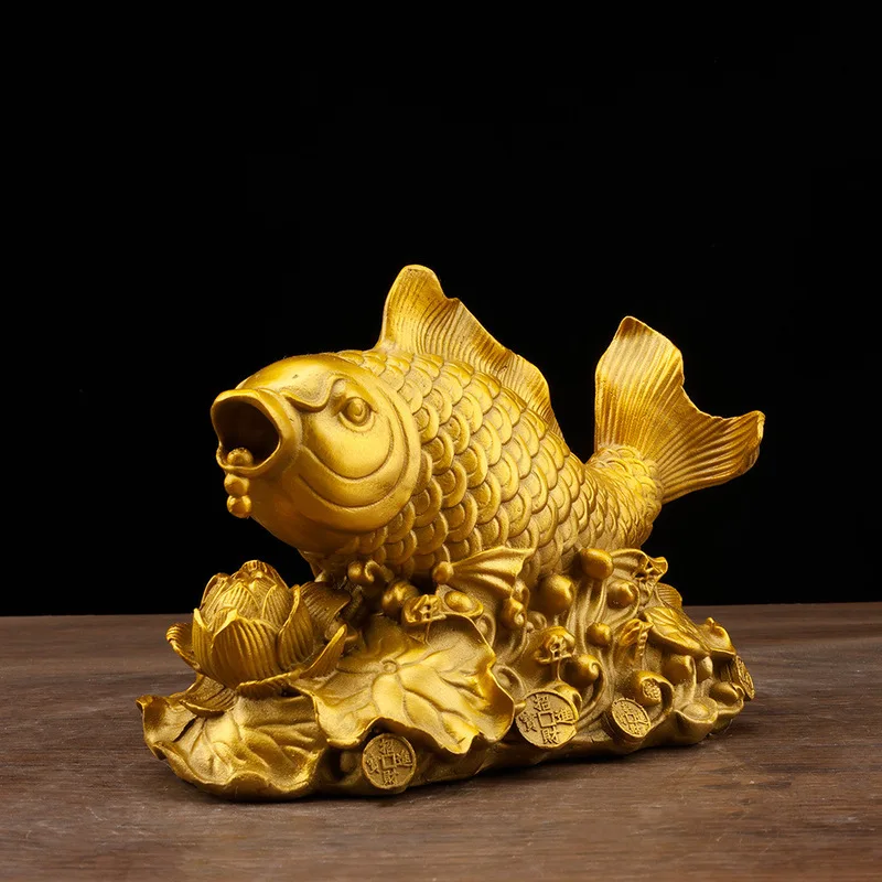 Pure copper ornament, symbolizing abundance prosperity, with lotus flowers and carp leaping over the dragon gate, suita