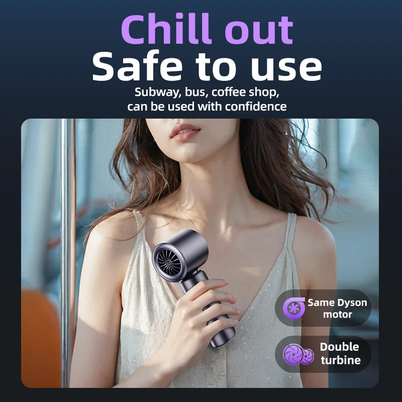 Noise Reduction Handheld Mini Fan Battery Portable Rechargeable Fan with LED Display120Speed Turbo Fan for Beach Travel Vacation