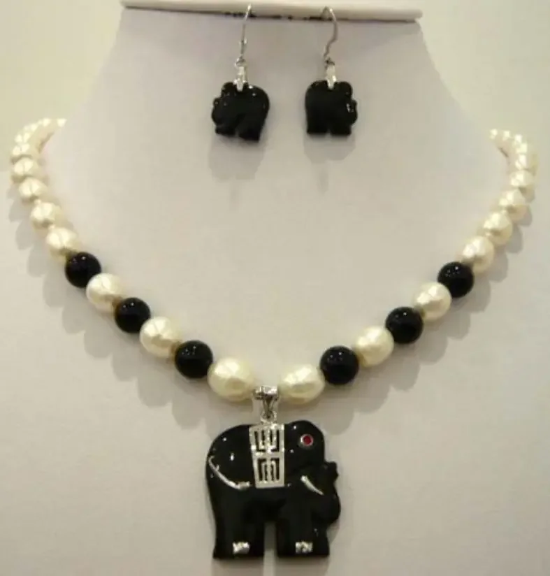 Charming White Pearl Four Colors Elephant Necklace Earring Jewelry Set AAA style 100% Natural Noble Fine jewe