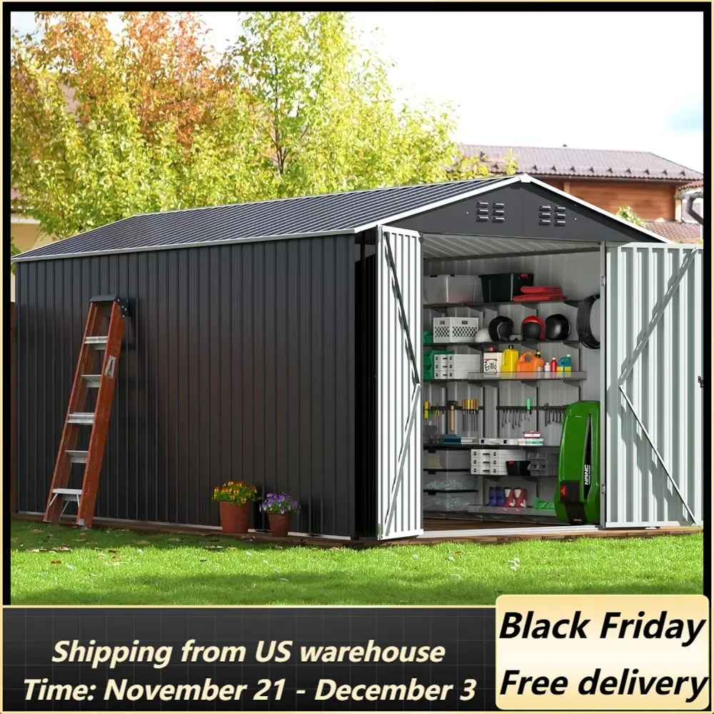 

12x8 FT Outdoor Storage Shed, Large Garden Shed with Updated Frame Structure and Lockable Doors, Metal Tool Sheds for Backyard