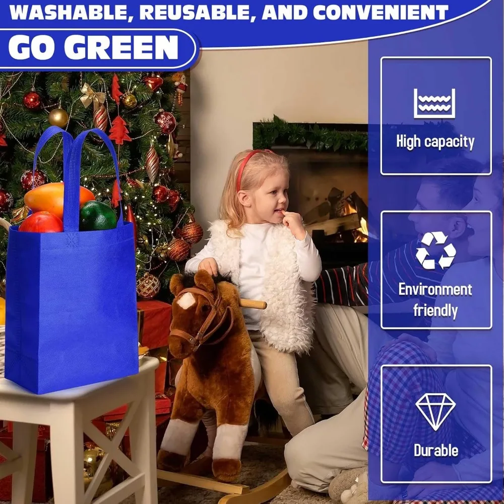 Herbruikbare draagtassen Bulk - 300 stuks niet-geweven boodschappentassen met handvatten, 8x4x10 inch, koningsblauw, boodschappen- en cadeautassen