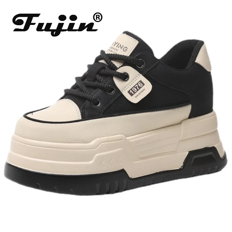 

Fujin 7cm Cow Genuine Leather Women Vulcanized Shoes Platform Wedge Skate Boarding High Brand Heels Casual Stable Sneaker Shoes