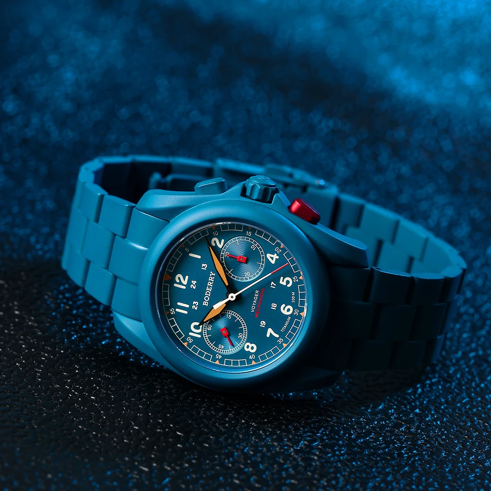 Reloj de pulsera Boderry VOYAGER Field Watch Chronograph de titanio, mecánico, resistente al agua hasta 100 m, para hombre.