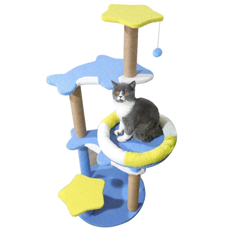 Best selling luxury cat tree tower climbing frame house playing toy for cats furniture with cat interactive toy ball