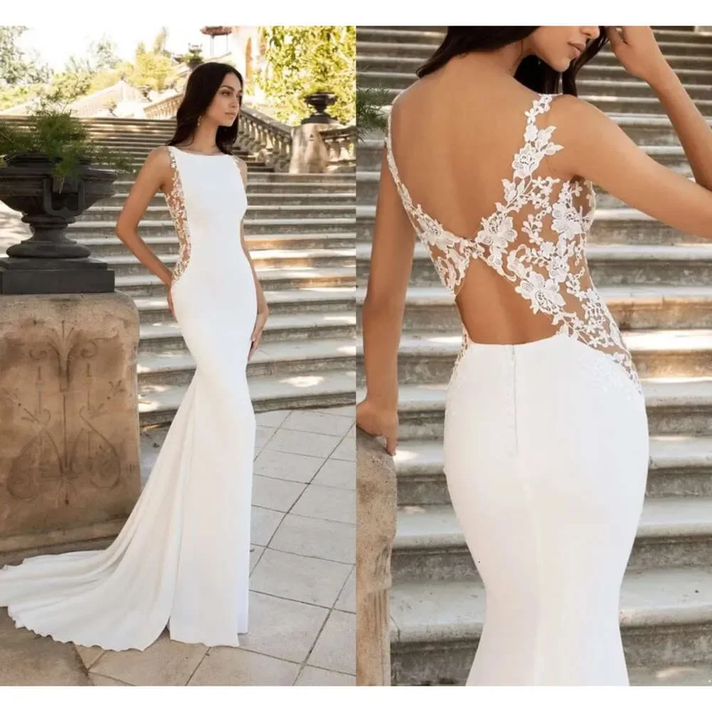 

Sexy Mermaid Wedding Dress 2026 Scoop Sleeveless Lace Appliques Open Back Bridal Bride Grown Beach Vestidos De Novia