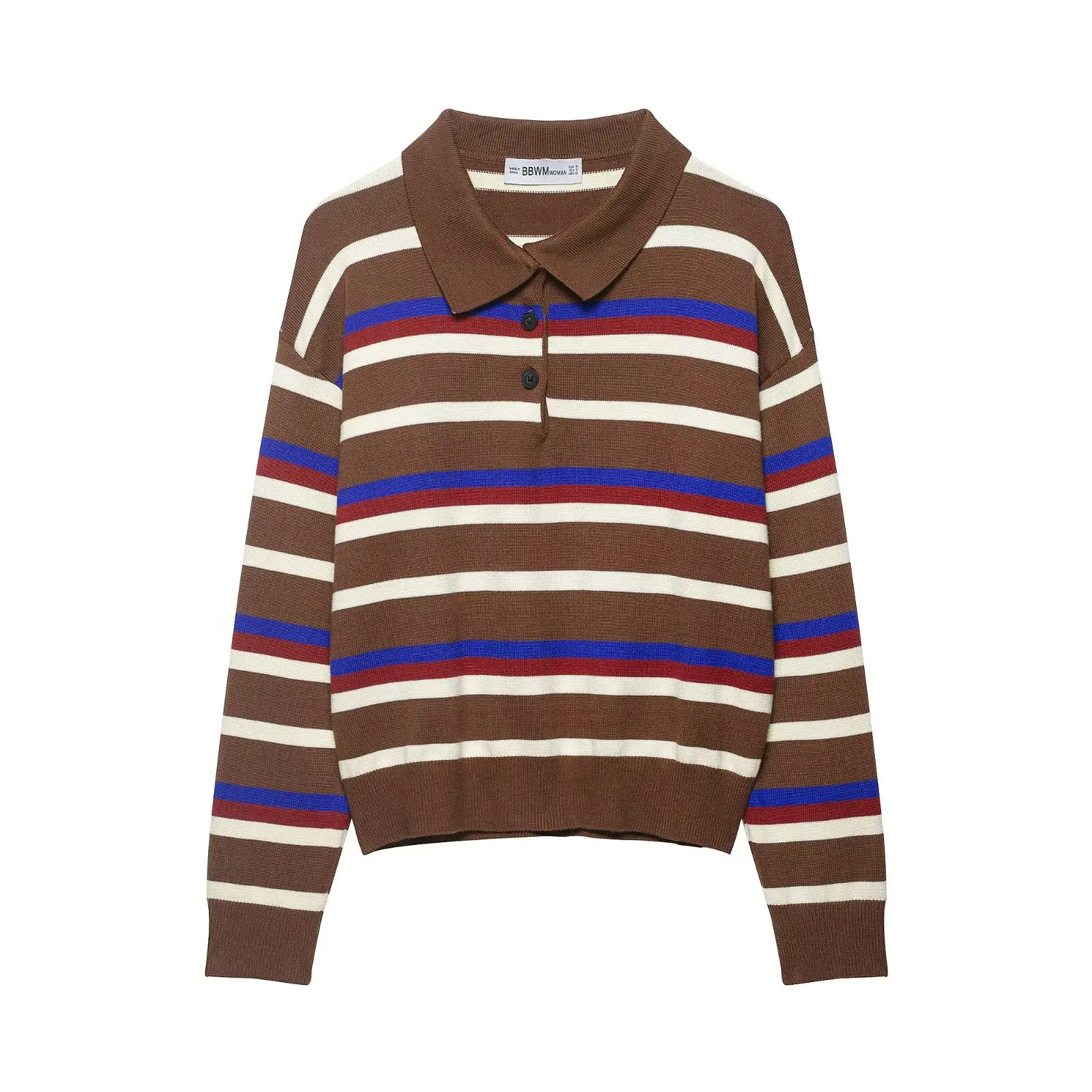 

Fashionable casual striped polo collar knit shirt AFZ5