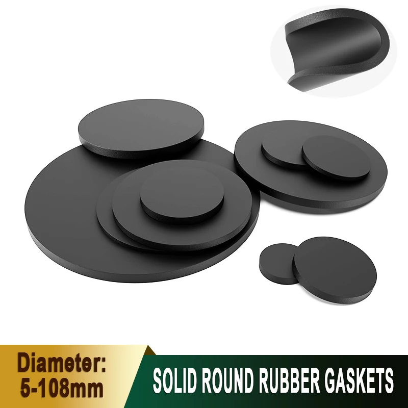 10pcs Solid Round Rubber Sheet Seal Gaskets Pad Dia 5/6/8/10/12/15/18/20/22/25/28/30/32/35/38~108mm Thick 1/1.5/2/3/4/5/6/7/8mm