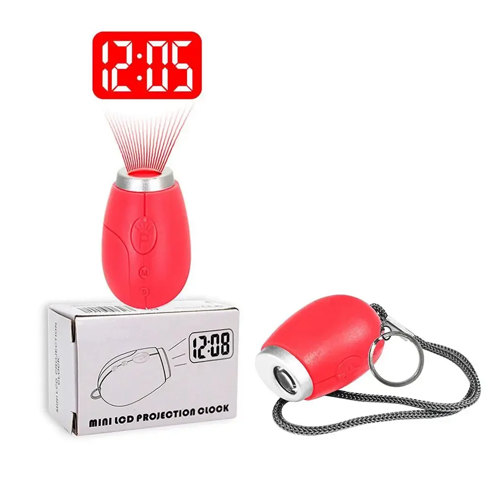 Portable Mini Projection Clock for LED Wall or Ceiling Projection Bedrooms Travel Camping with Key Chain Indoor Outdoor Use