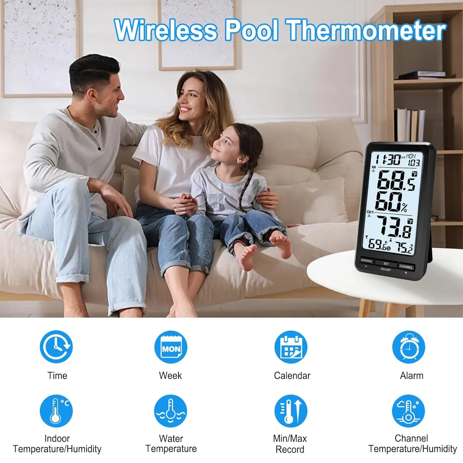 Wireless Digital Pool Thermometer Floating Easy to Read IPX8 Waterproof Water Temperature Thermometer for Swimming Pool SPA Pond