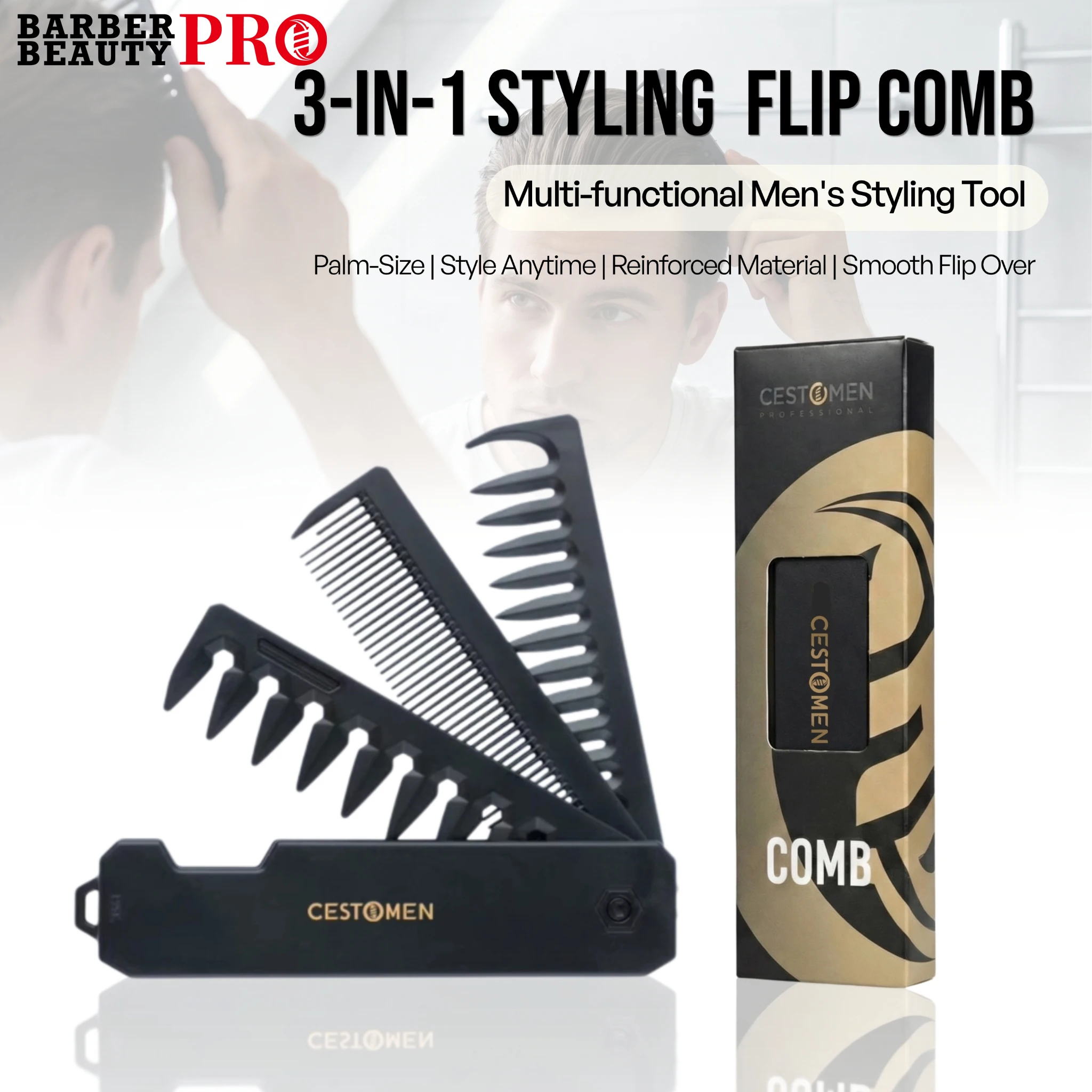 1Pcs 1/2/3 in 1 Pocket Folding Combs Plastic Portable Wide Tooth Men's Oil Head Comb Barber Beard Combing Hair Styling Tools
