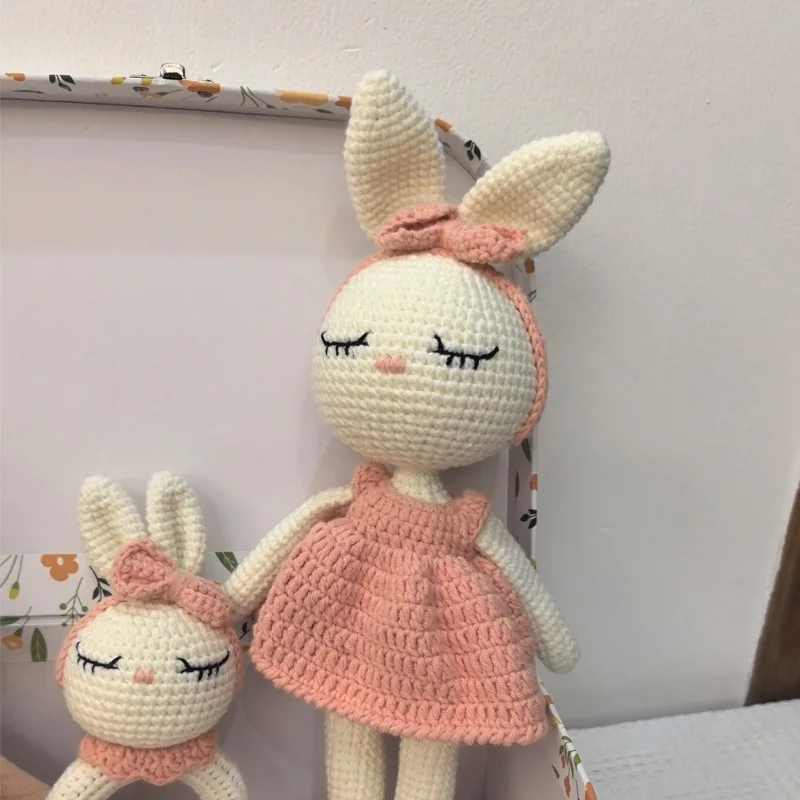 1 Set Baby Stuffed Animal Doll kawaii Rabbite Bunny Plush Toys Crochet Rattle Newborn Swaddle Wrap Baby Birth Shower Gift Box