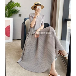 Miyake Pleated Top Half-skirt Set 2023 Spring and Summer New Large Size Fashion Casual Lean and Hundred with Women Two-piece Set