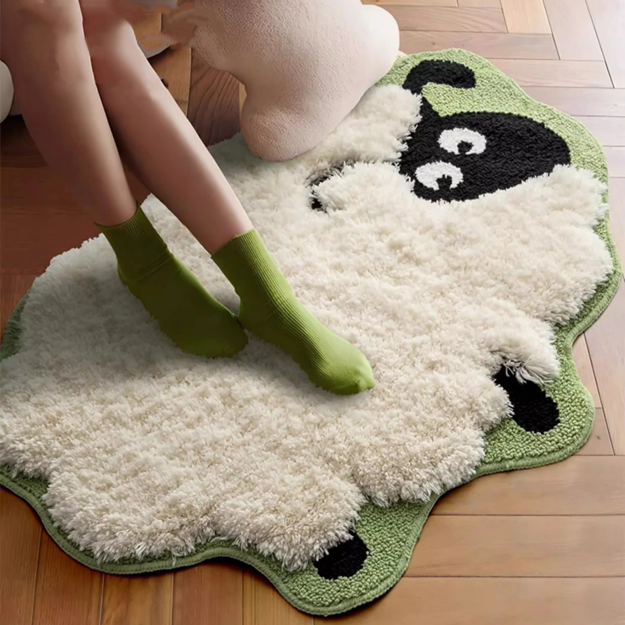 

Cute Flocking Carpet 5D Sheep for Kids Children Living Room Non-Slip Bedside Carpet Area Rug Bedside Blanket Door Mat Floor Rug