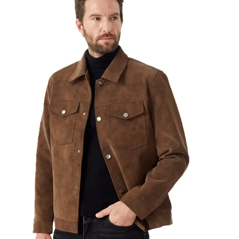 

Men's Jacket Suede Lapel Single Breasted Long Sleve Outerwear & Coats Spring Autumn Fashion Streetwear Menswear Cardigan