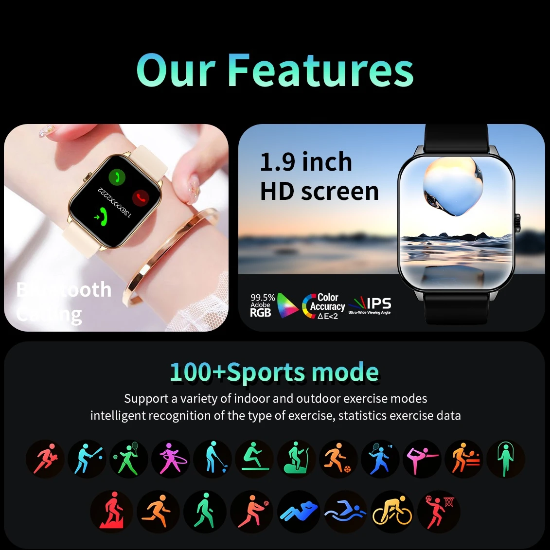 HD Bluetooth Call Smart Watch Health Monitor Exercise Fitness Record Nfc Smartwatch 1.9